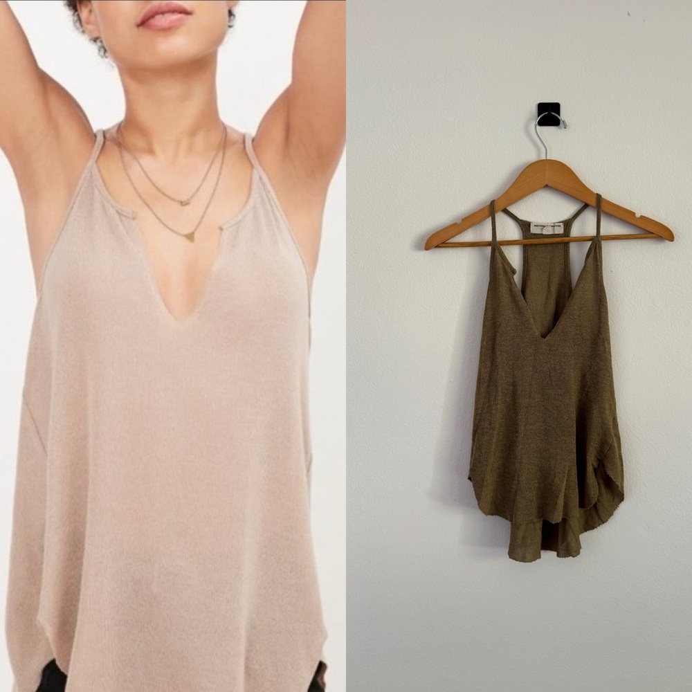 Urban Outfitter Project Social Tee Olive Deep V Neck Tank Top